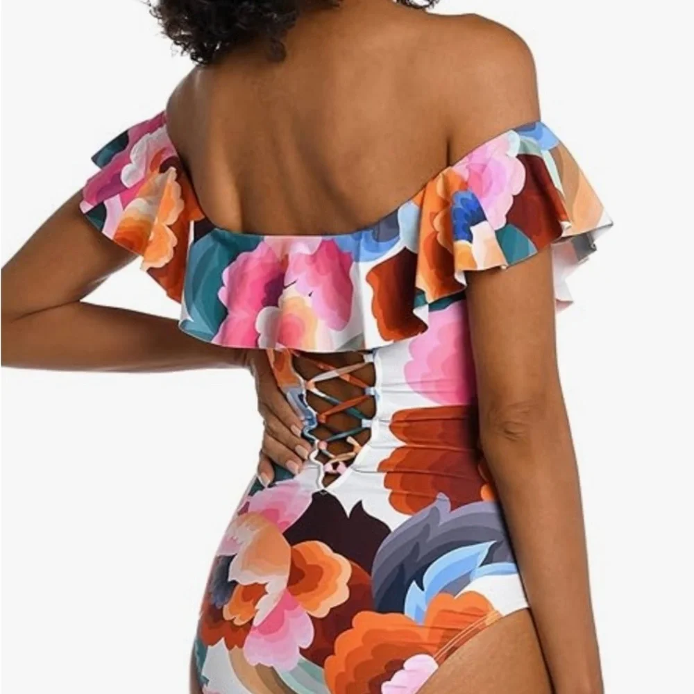 La Blanca Floral 1 Piece Swimsuit-Purple and Multicolor Ware off shoulders! - Picture 13 of 14
